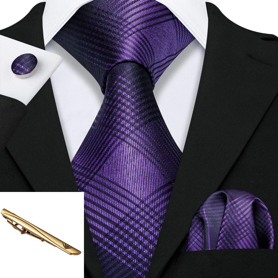 

Мужские галстуки в клетку Barry.Wang с завязкой, шелковый галстук, носовой платок, запонки, набор золотых зажимов для галстука N-5235