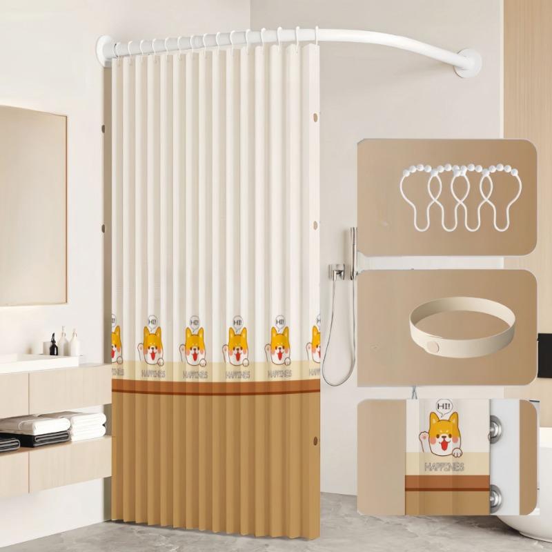 Curved Shower Curtain Folding Invisible Set Perforation-free Bathroom L-shaped Waterproof Curtain Shower Partition Curtain