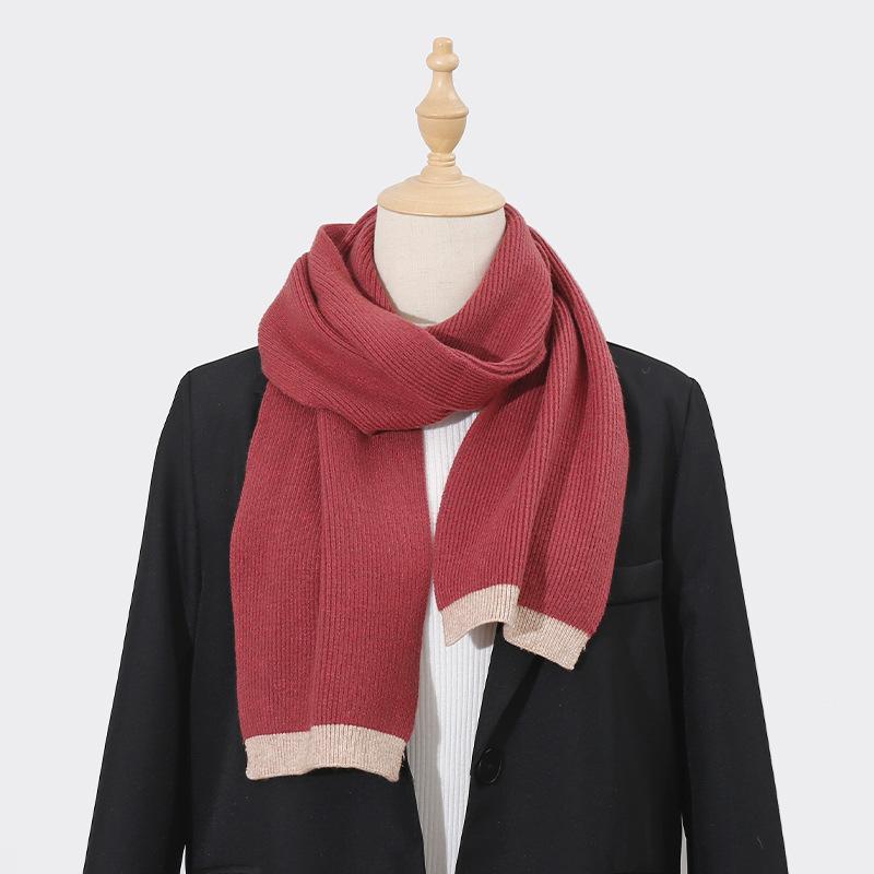 New Style Knitted Wool Long Scarf for Women Solid Color Border Thickened Versatile Winter Warm Neck Scarf