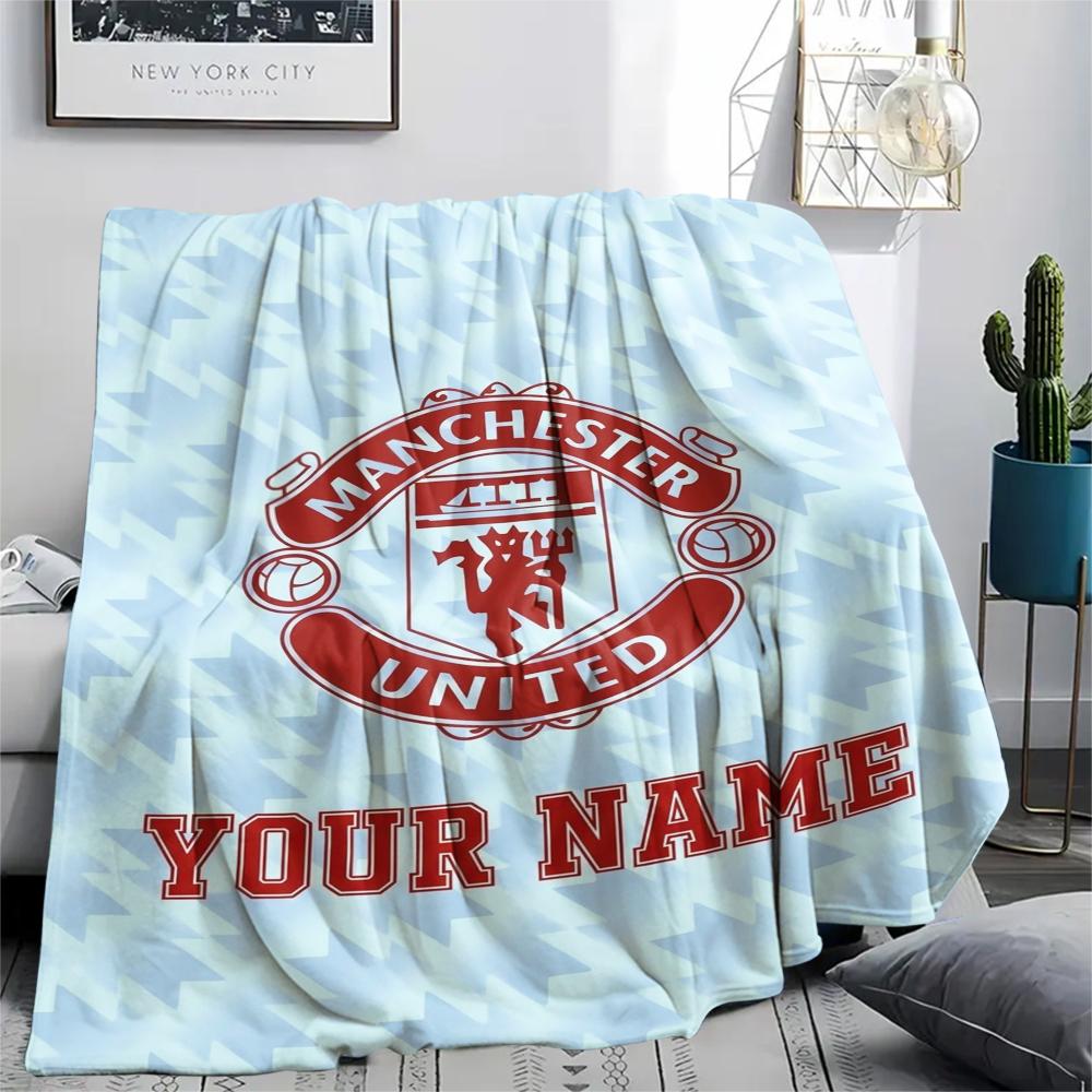 1PC Custom Name Manchester United FC Patterned Flannel Blanket Suitable For All Seasons for Home Decor Warmth and Comfort Gifts Holiday Present