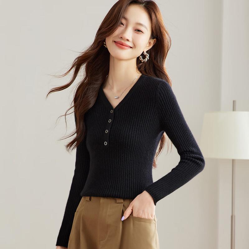 Srcr Women's 100% Consinee Cashmere Slim-Fit Ribbed V-Neck Sweater