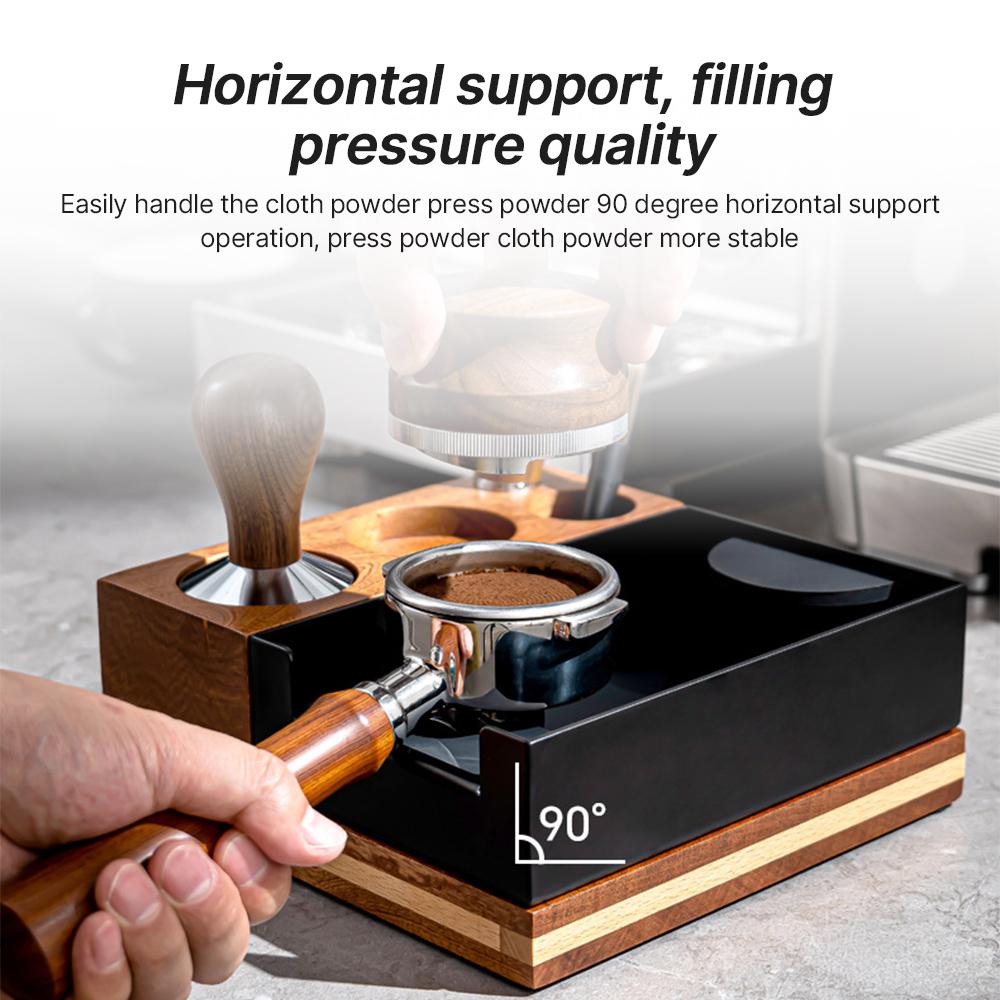 2-IN-1 Espresso-Stopfstation und abnehmbarer Abklopfbehälter 51-54/58 mm Kaffeestation Naturholz