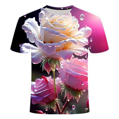 2024 Sommer Neues 3D-gedrucktes T-Shirt mit Wassertropfen-Blume und kurzen Ärmeln für Herren und Damen, personalisierte Mode, Rundhalsausschnitt