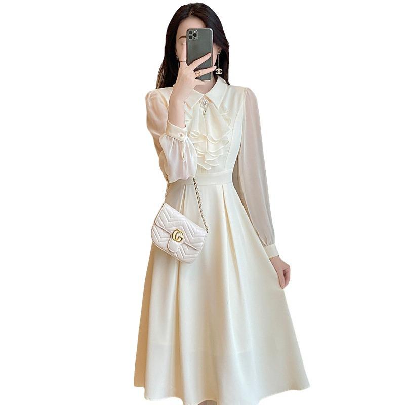 Spring Temperament Slim A-Line Long-Sleeve Dress for Women