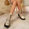 Fashion Short Thigh Boots Women's Fashion Round Toe Lace-Up Front Platform Anti-Slip Wear-Resistant Block Heel Boots