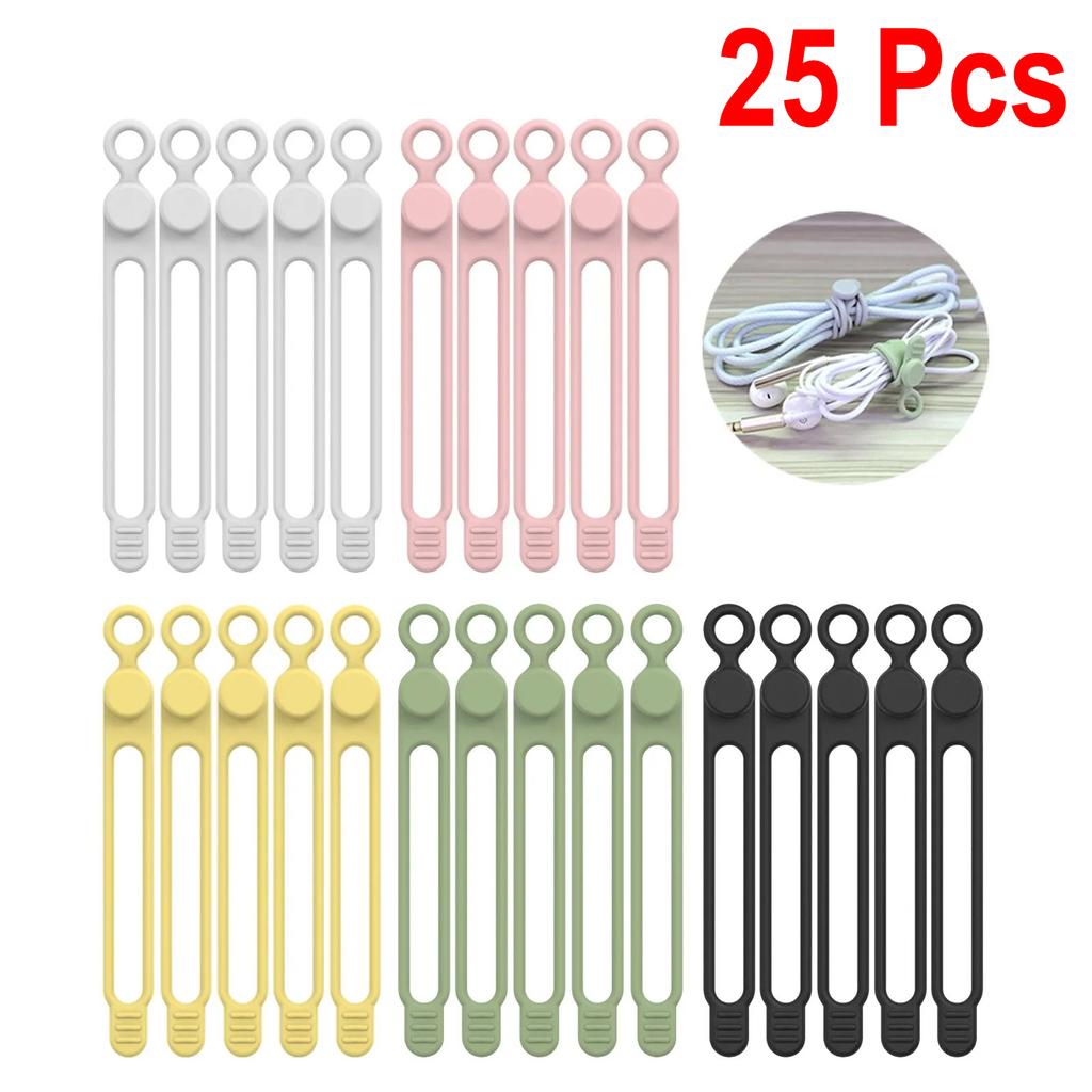 25pcs Silicone Cable Strap Wire Organizer For Bundling Headphone Phone Charger Computer Cords Reusable Cable Ties Cord Winders