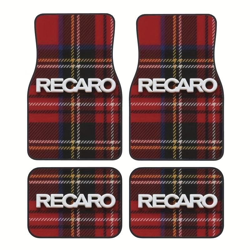 2D Flat 4pcs Car Floor Mats - Red And Black Checkered Pattern With Blue, Yellow, And White Lines, Classic And Vibrant Style, Dur