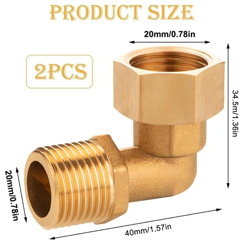 Pair Of Brass 90 Degree Elbow Connectors 1/2 Inch Elbow Joint Bathroom Pipe Adapter 2pcs for Cooling & Solar Systems