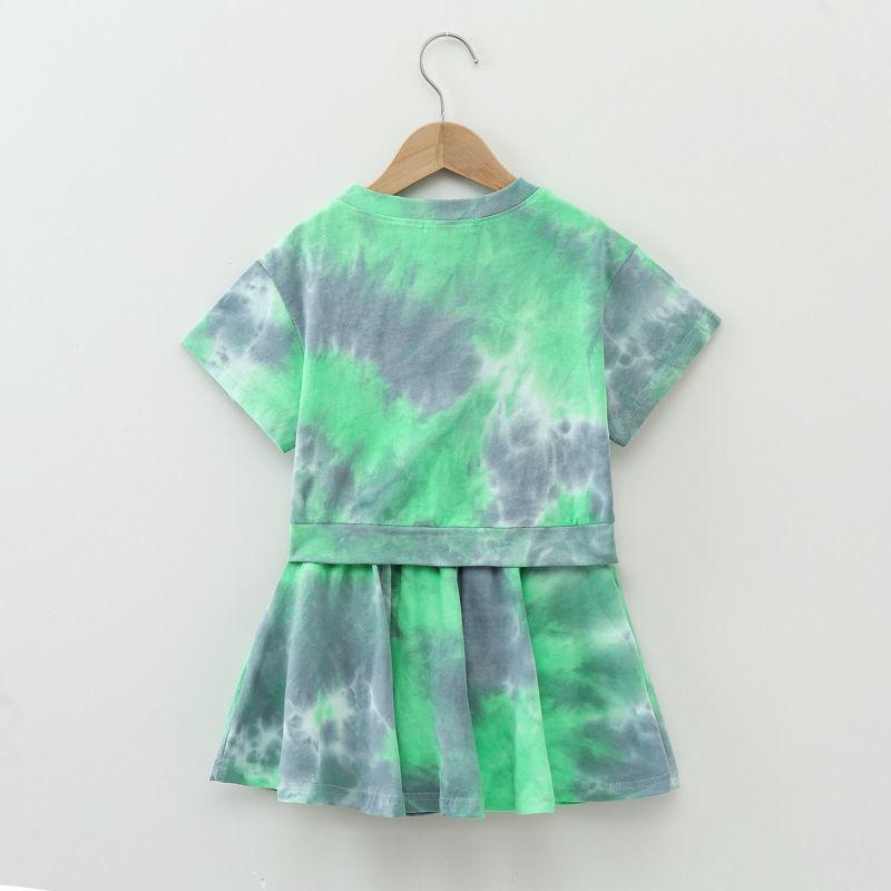 Girls' Tie Dye Suits Summer Korean Version Big Children Little Girls Short-sleeved Skirts Shorts Two-piece Trend