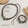 2-piece Bohemian Style Antique Coin Pendant Double Layered Leather Rope Woven Printed Bead Men's Jewelry Set