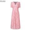 ZANZEA Women V-Neck Summer Short Sleeve Patchwork Lace Dress
