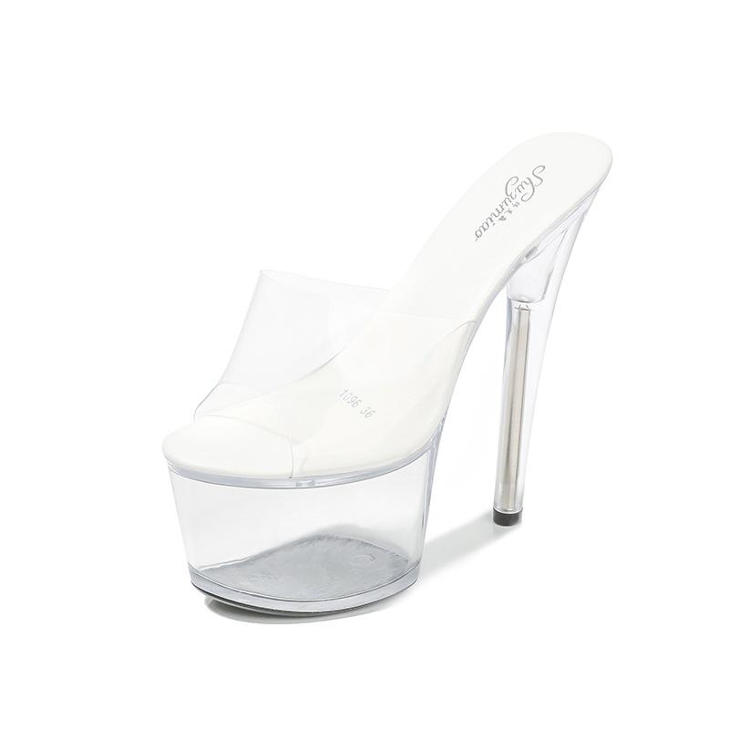 

Женские туфли на супервысоком каблуке 17 см - Тонкий каблук, Водонепроницаемая платформа, Прозрачный кристальный дизайн для свадеб и особых случаев 43 чистый