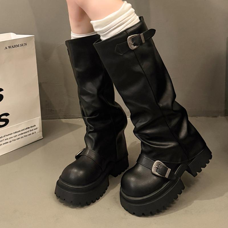 

Платформа Женские Высокие Сапоги Средний Каблук Мода Сапоги до Колена Зима Дизайнерские Ботильоны Челси Новый Тренд Готические Женские Сапоги 40