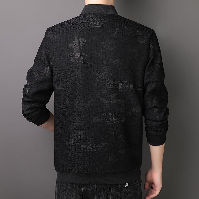 Autumn and Winter High-end Dark Pattern Casual Men's Coat Loose and Thin Middle-aged Dad Jacket Men