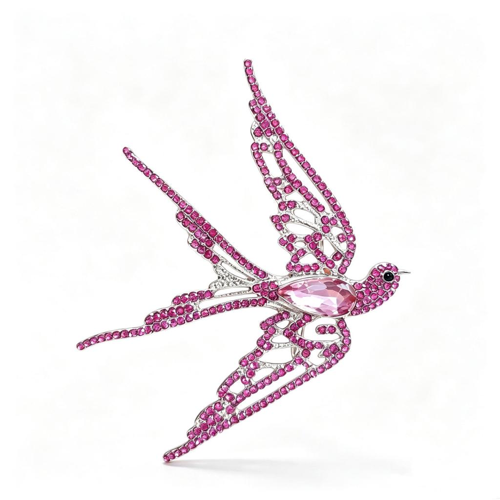 Retro Rhinestone Swallow Brooch - Elegant Bird Pin for Women's Suits and Accessories