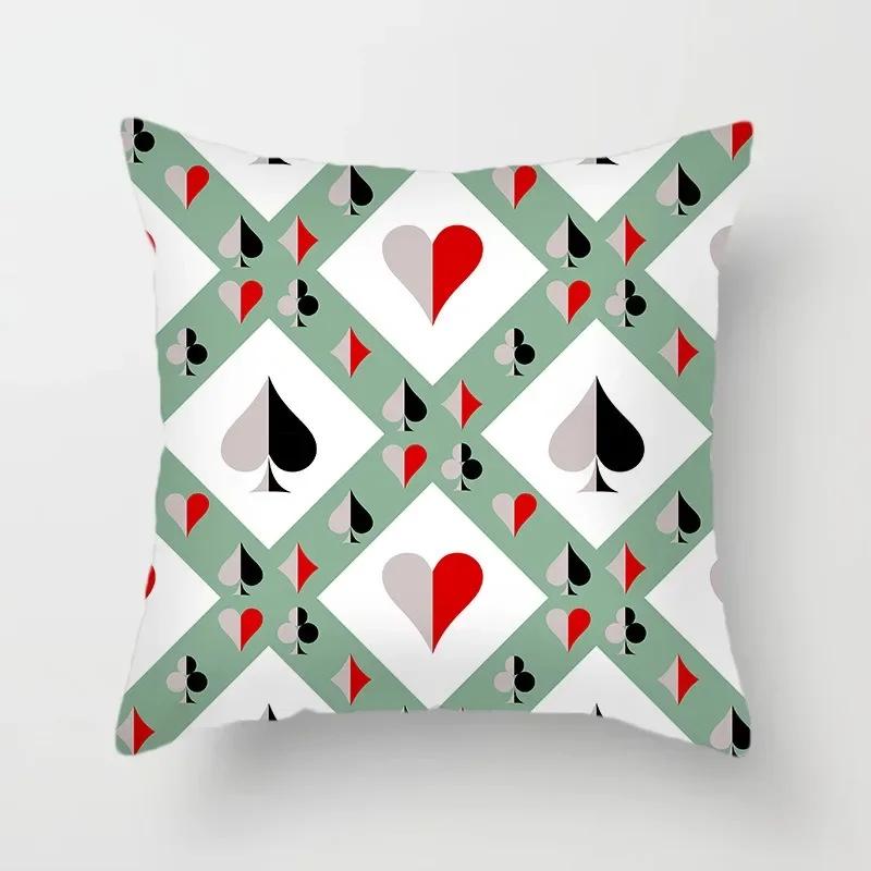 Luxury Home Decoration Pillowcase Props Hearts Square Black Heart Poker Pattern Office Sofa Car Cushion Cover