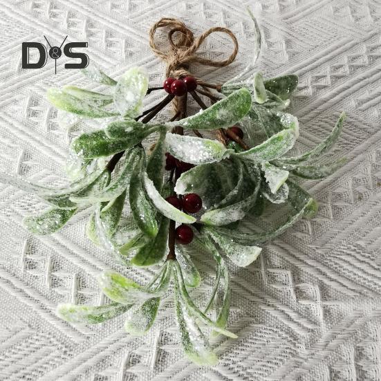 Rama de muérdago artificial para colgar en Navidad, adorno de muérdago falso con lazo, hojas con purpurina, rama de muérdago simulada para guirnalda, ramo para puerta