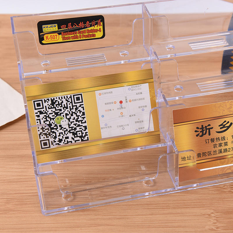 8-lommers stasjonær visittkortholder Klar akryl benkeplate skjerm