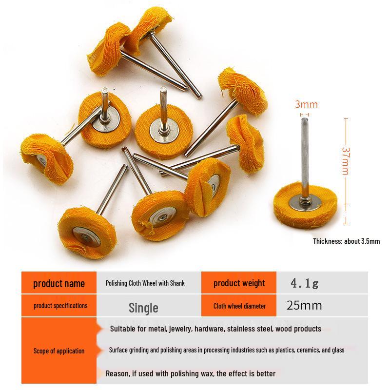 3x25mm Polishing Cloth Wheel with Handle for Metal & Jewelry