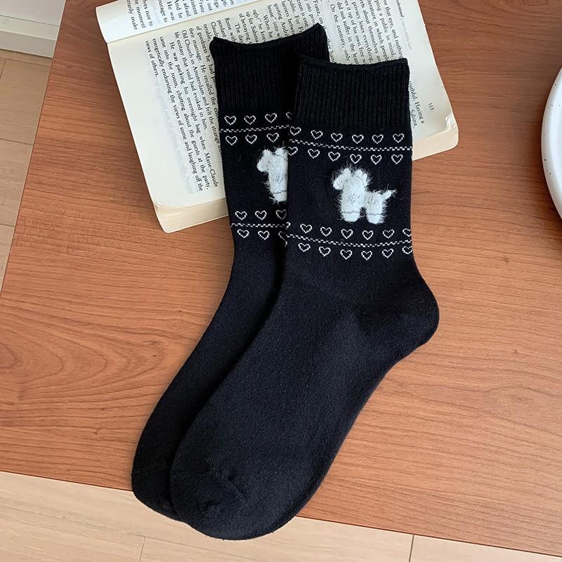 Pastoral Socks Pure Cotton Tube Socks Season Flocking Cute Three-Dimensional Cartoon Cotton Stockings Women