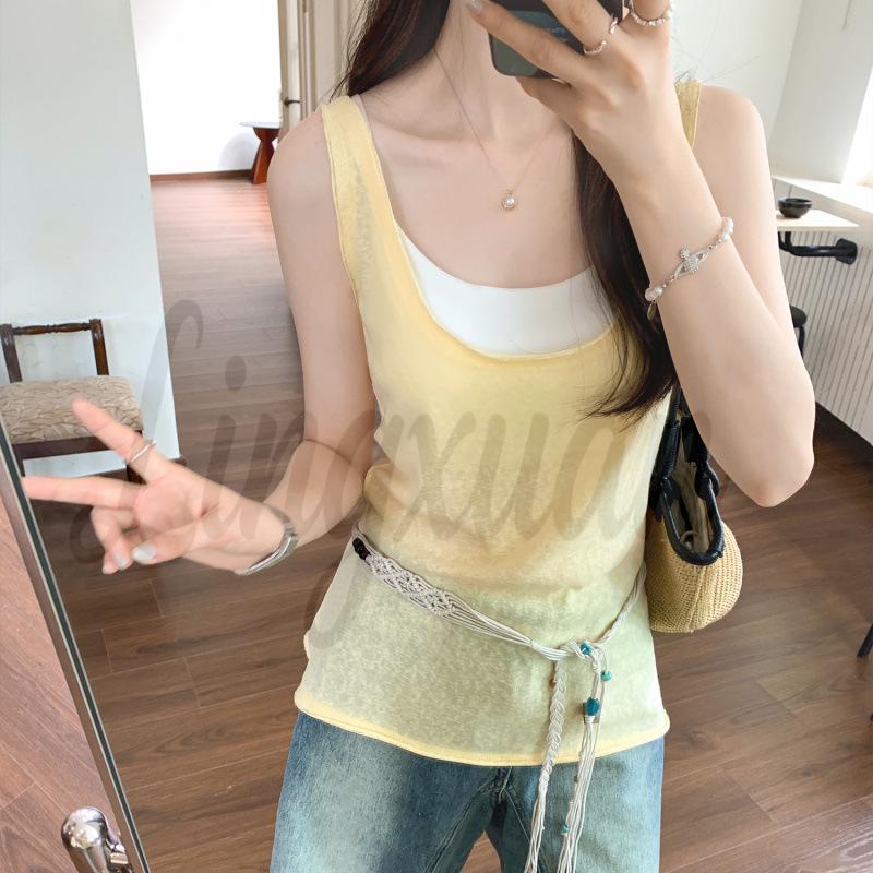 2026 Women s French Chic Loose Sleeveless Camisole - Beautiful Summer Top Small жёлтый
