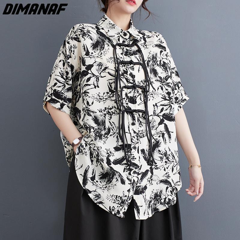 

DIMANAF 2023 Женская блузка больших размеров льняная футболка повседневные топы свободный принт винтажные летние футболки с коротким рукавом POLO