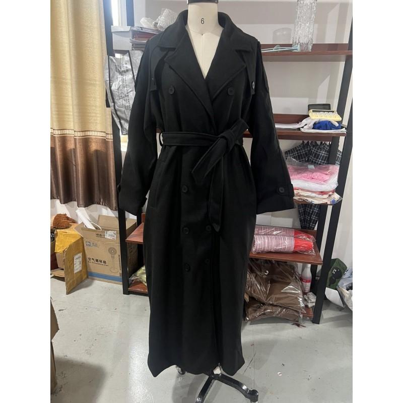 Womens Wool Blend Long Trench Coat With Notched Lapel Slim Fit Office Chic Outerwear In Black Brown Gray