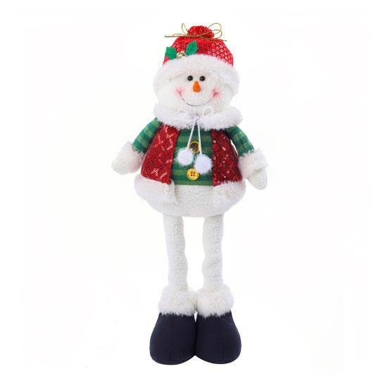 Christmas Plush Doll with Retractable Legs Handmade Standing Snowman Santa Claus Plush Toy Xmas Winter Holiday Party Decoration Ornament