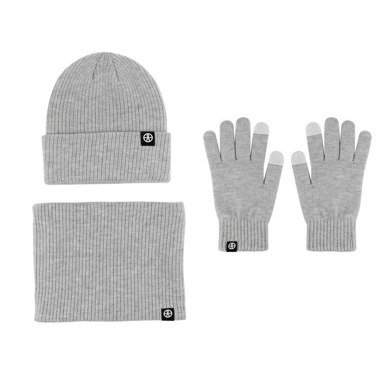 Winter warm thickened hat scarf gloves three-piece set windproof adult knitted hat