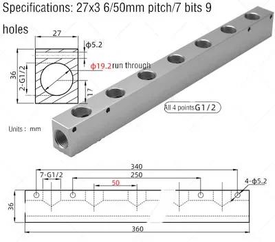 Luchtverdeler 1/2" 1/4" Pneumatische Snelkoppeling Slang Aluminium Blok Splitter 2 3 4 5 6 7 8 9 10 Weg