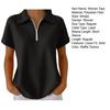 Women Tops Lapel Short Sleeve Zipper Half Placket Shirt Tops Pure Color Waffle Texture Loose Fit Casual Shirt Home Dates Versatile Wear