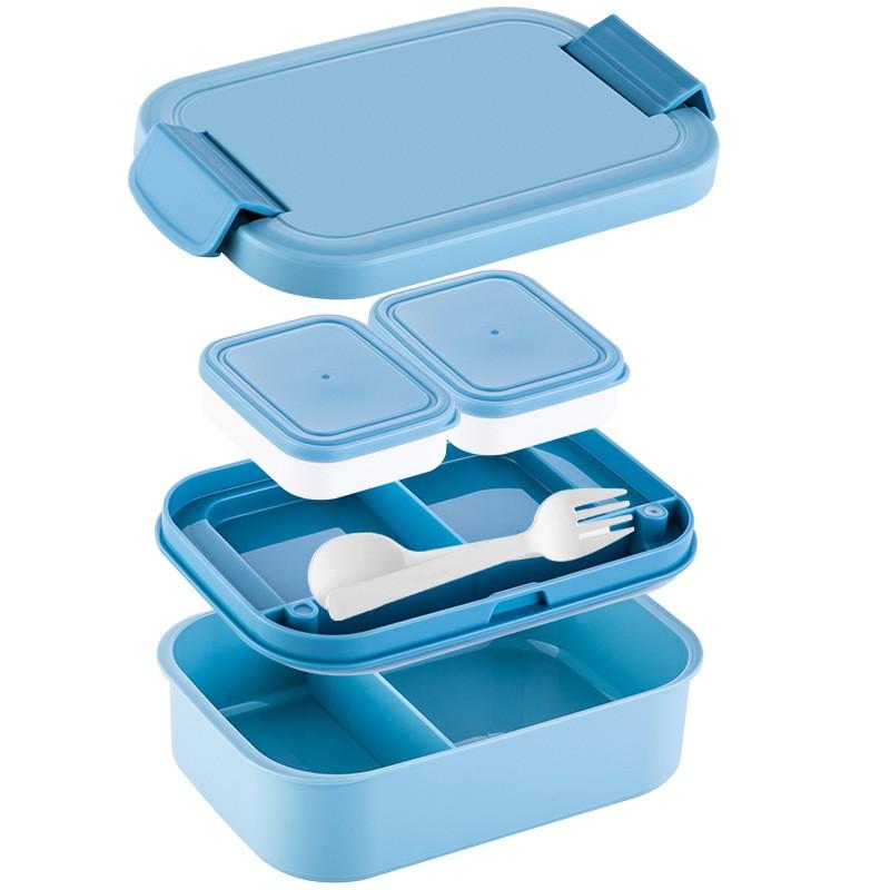 Double-Layer Leakproof Microwave-Safe Lunch Box Students Office Workers With 4-Compartment Design PP Material