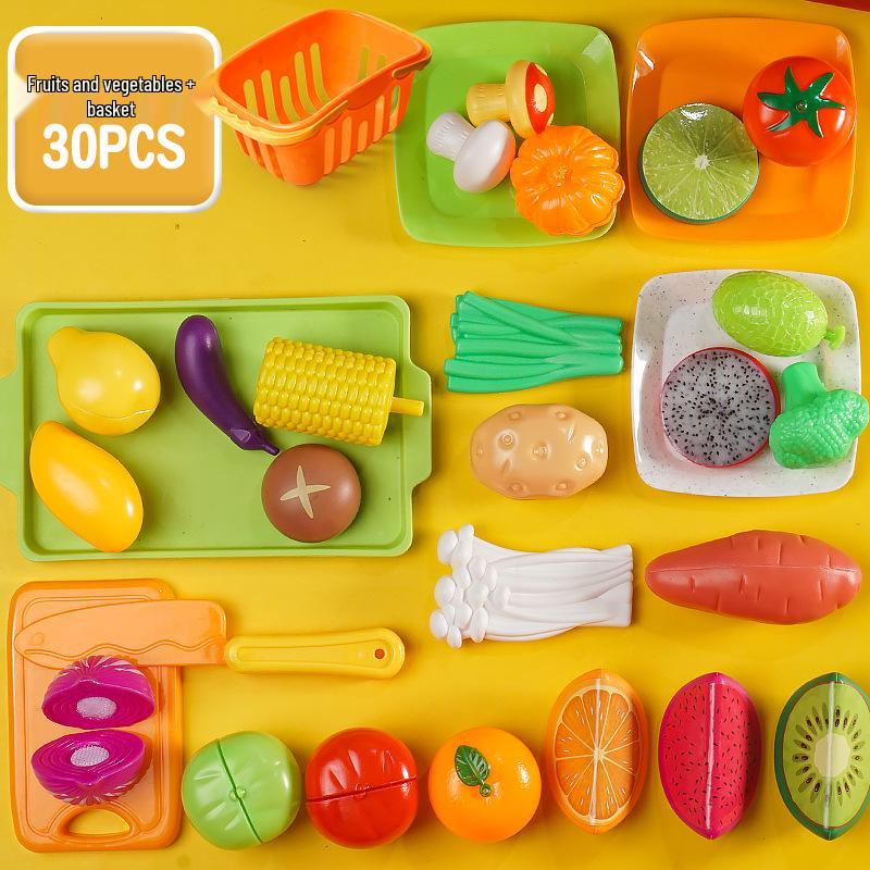 Cross-Border Kids' Fruit Cutting Toy Set: Simulation Veggie & Fruit Basket with Role-Playing Pizza Kitchenware for Boys & Girls