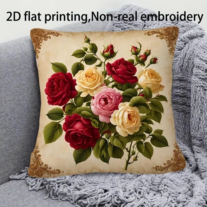 Rose Elegant Cushion Cover Plush Fabric Soft Double-Sided Printed Sofa Warm Winter Home Child Gift Pillow Case