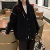 Jacket Women's Lazy Style Autumn and Winter Large Size Women's V-neck Contrasting Color Knitted Cardigan College Style Fashion Versatile Model
