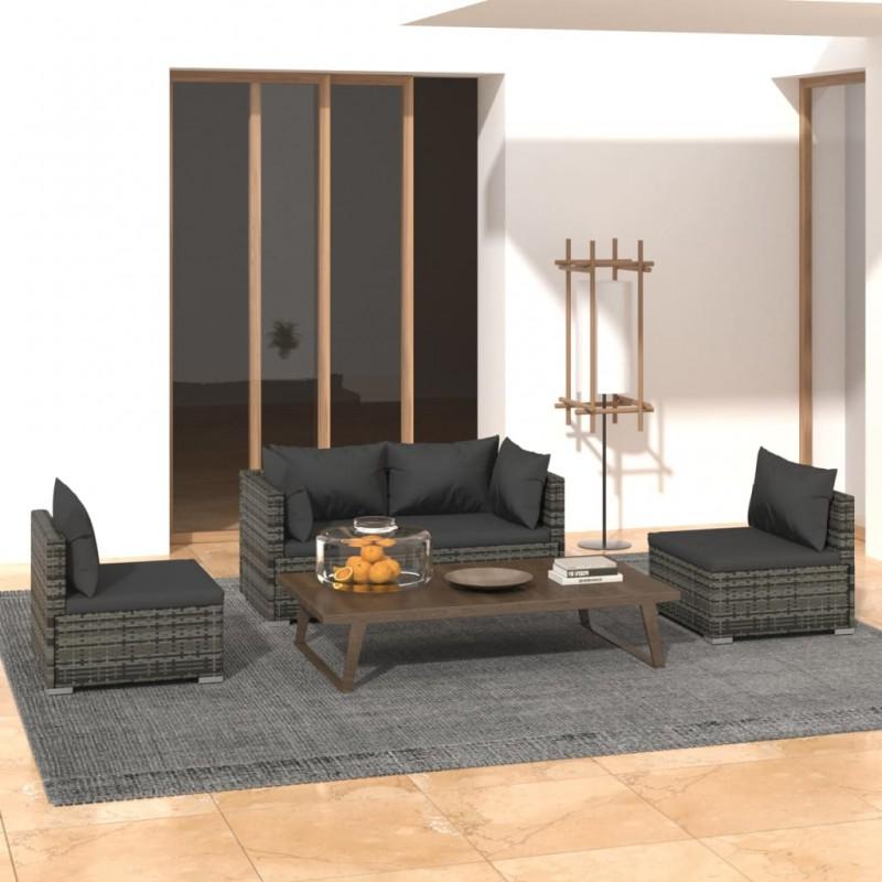 Día y Noche - Día y Noche Set muebles de jardín 4 piezas y cojines ratán sintético gris