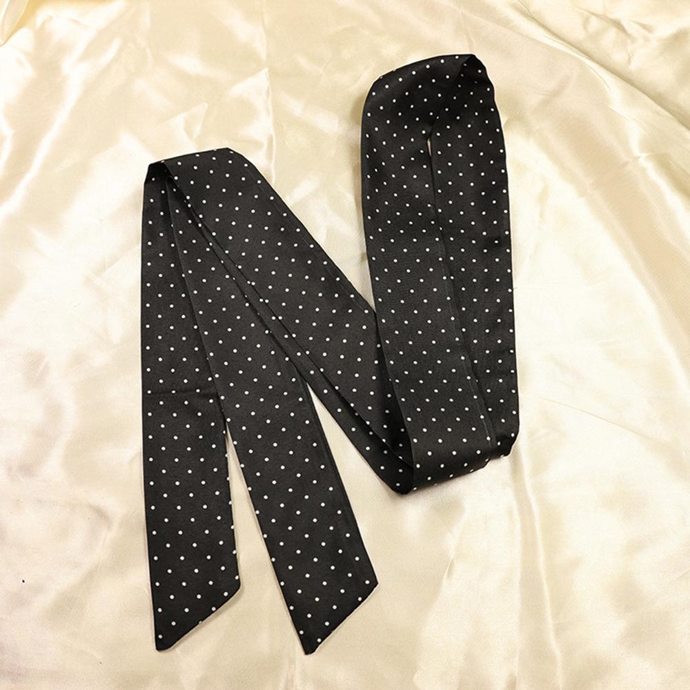 French Style High-End Black Polka Dot Scarf Women's Simple Black White Dot Long Scarf Fashion Ribbon Headband Choker Waist Belt