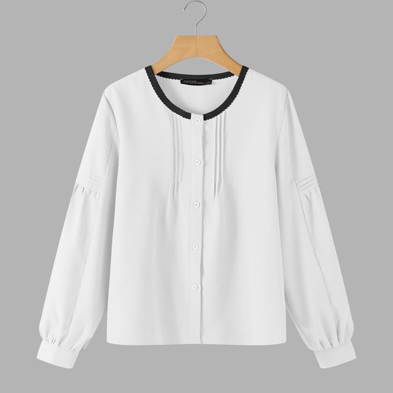 ZANZEA Women Casual Round Neck Solid Color Long Sleeve Blouse