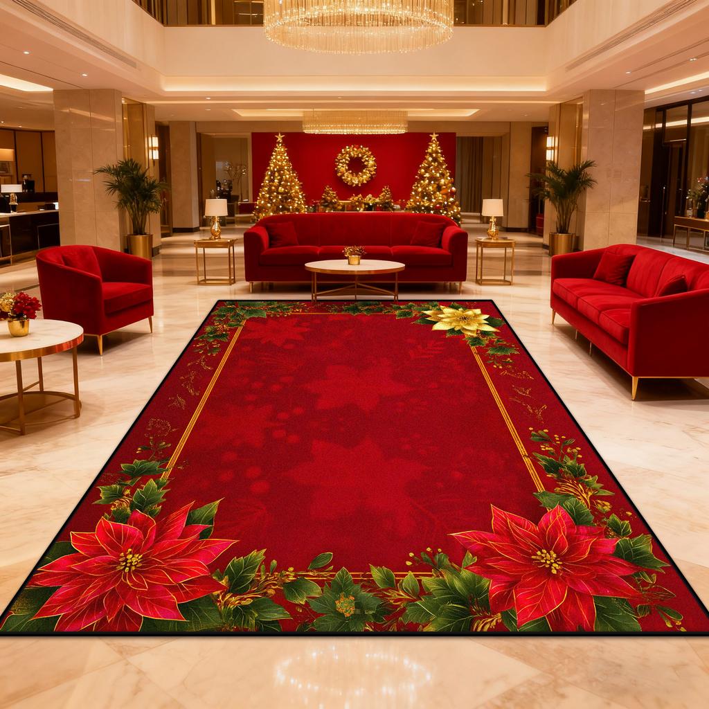 Gorgeous Poinsettia Red Area Rug Large Area Living Rooms El Lobbies Carpet Non-slip Home Luxurious Bedroom Decor Floor Mat