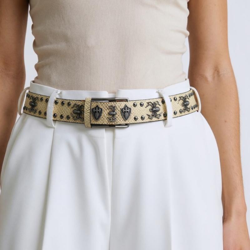 Punk Style Women's Jeans Belt With Studded Spiders Charm Adjustable Waist Strap PU Leather