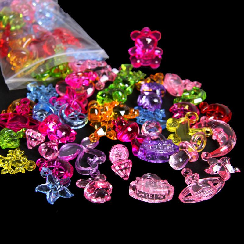 Children's Imitation Crystal Gemstone Toy Diamond Acrylic Creative DIY Beads with Crystal Rope for Kids Girls Gift