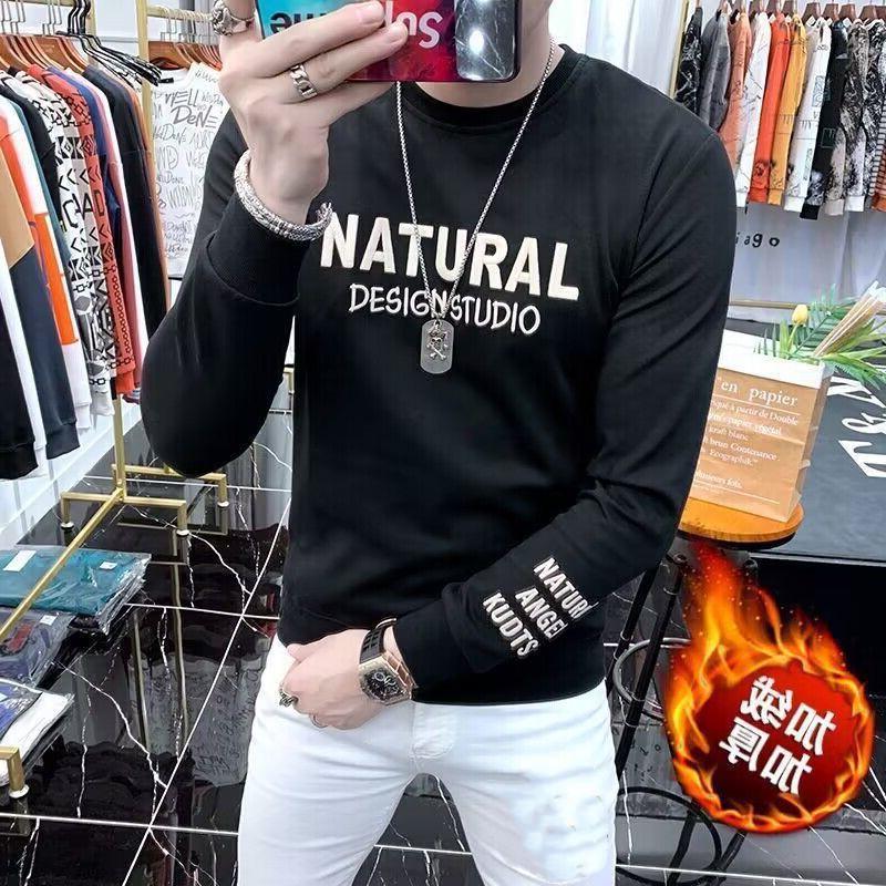 High-End Men's European Sweatshirt: Trendy, Long-Sleeved, Plus Velvet, Spring/Autumn, Thickened Winter Top