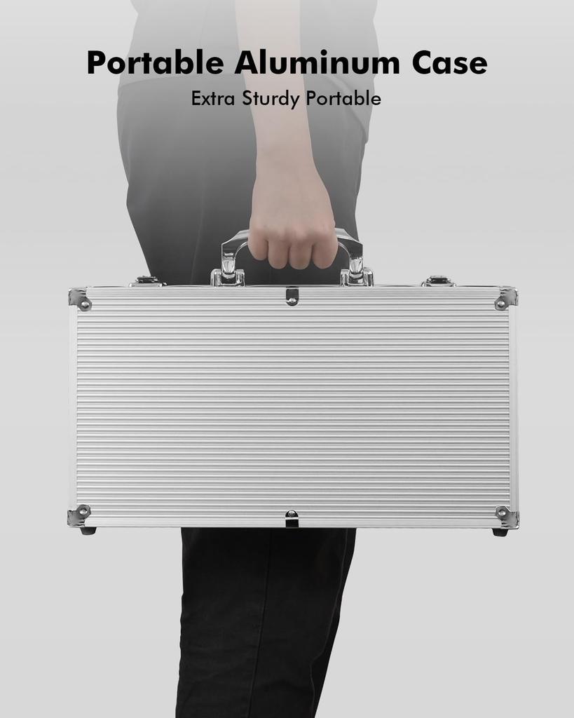 Pokerové žetony HEITOK Poker 300, číslované hliníkové pouzdro kompatibilní s Texas, obsahuje 5 kostek a 2 sady hracích karet, číslované, 11,5 g.