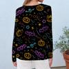 Modisches, lässiges Langarm-Oberteil mit Rundhalsausschnitt und Halloween-Print für Damen