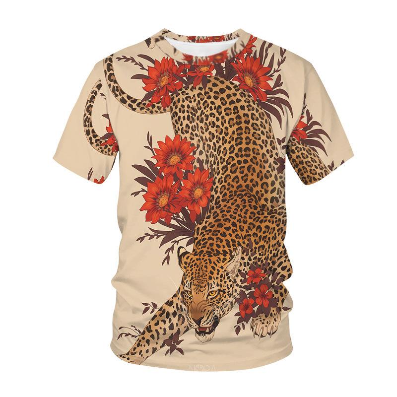 3D Digital Tiger Head Printed Men's T-shirt Round Neck Casual Men's Adult Short Sleeved Shirt