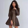 Women's Slim Long Sleeve Pleated Zip Casual Dresses