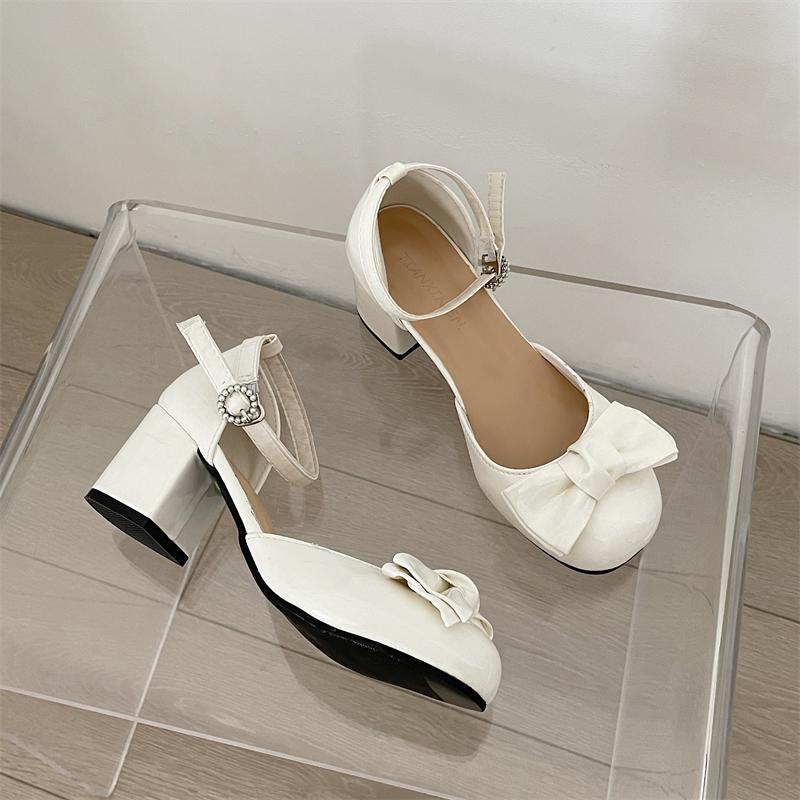 New White High Heels Pumps White Lolita Shoes Women Mary Jane Shoes Vintage High Heel Japanese Style Black College Student Shoes