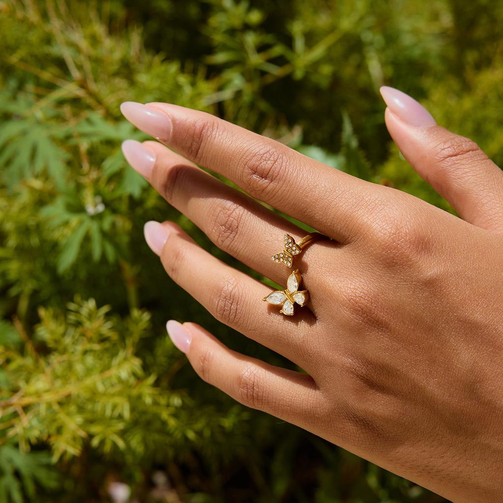 Yori Exquisite Butterfly Adjustable Open Ring 18k Gold Color Plated Metal Texture Fashion Jewelry for Women Gala Gift