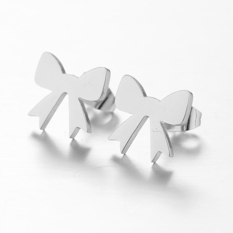 Stainless Steel Simple Bow Stud Earrings - Popular Korean Ear Jewelry for Women