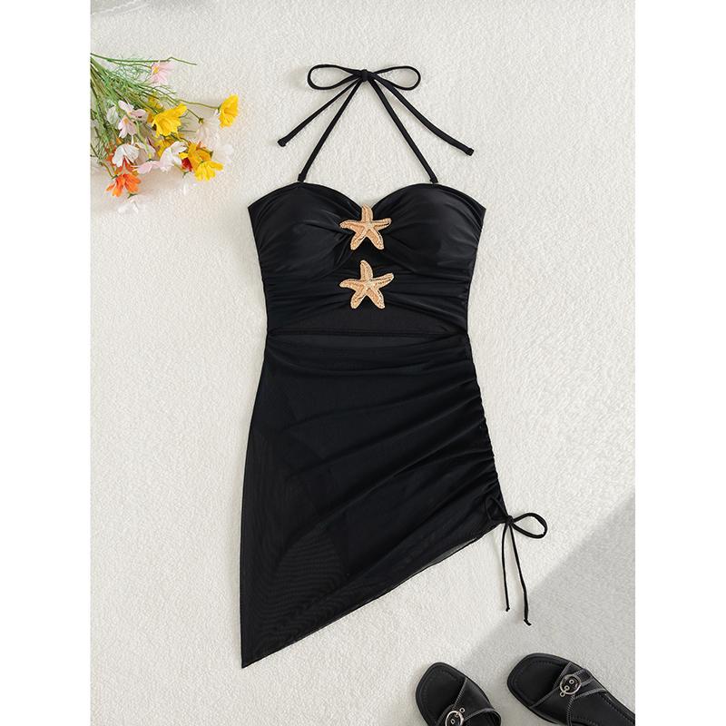 

Новый Сексуальный Купальник с Металлической Звездой и Вырезами для Женщин, Цельный Купальник, Купальник для Женщин с Высоким Вырезом на Бедре, Монокини, Купальник для Плавания XL чёрный